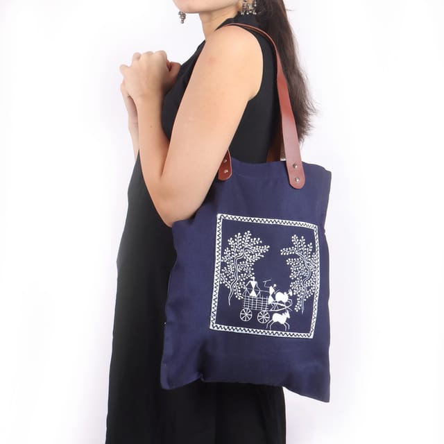 Blue Hand Painted Tote Bag