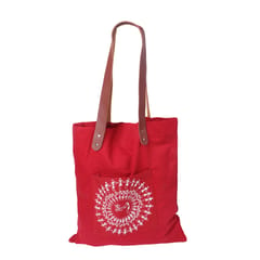 Red Warli Hand Painted Tote Bag