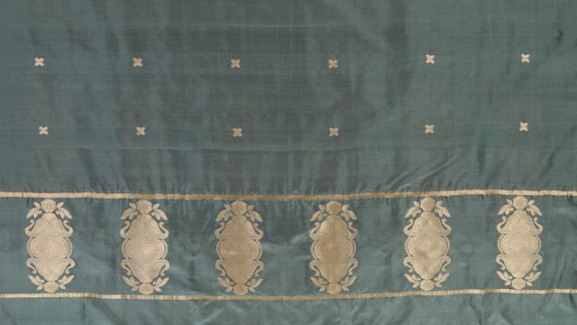 Handloom Kadwa Booti With Reshmi Gold Zari Dupatta. Silk /Silk-DUP-020A