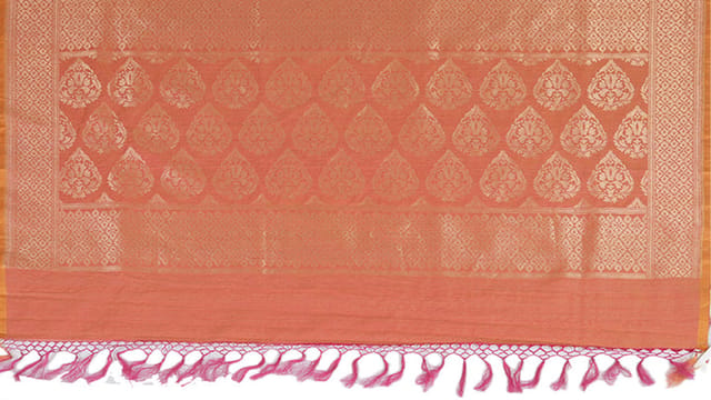 Light Orange Handloom All over Jaal with Reshmi Gold Zari Dupatta Silk /Munga-DUP-021