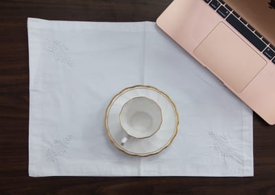 Rectangular Table Placemat  (Pure White With Embroidery :Linen)