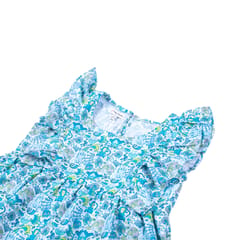 Blue Graphic Print Ruffle Dress