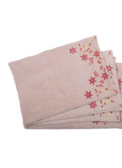 Set of 4 Table Placemat With Red Colour Chikankari Embroidery