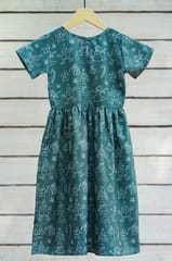 Sea Green Graphic Print Fit And Flare Girls Midi Dress
