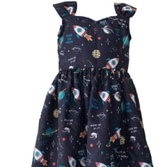 Black Space Print Sleeveless Dress
