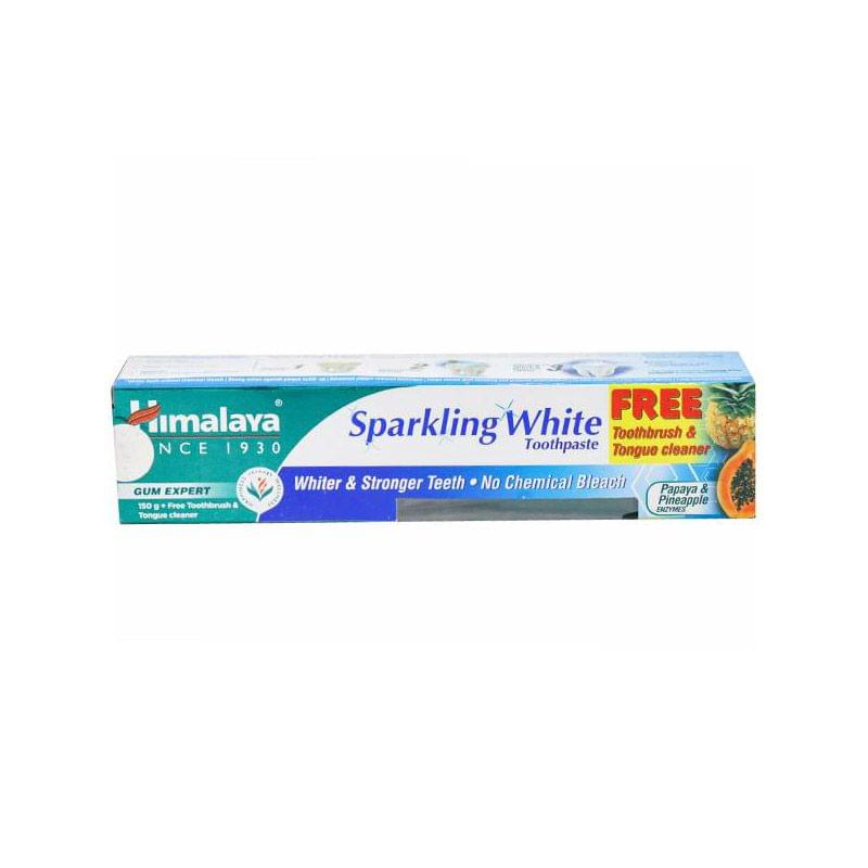 Himalaya Sparkling White Toothpaste (150g + Free Toothbrush & Tounge Cleaner)