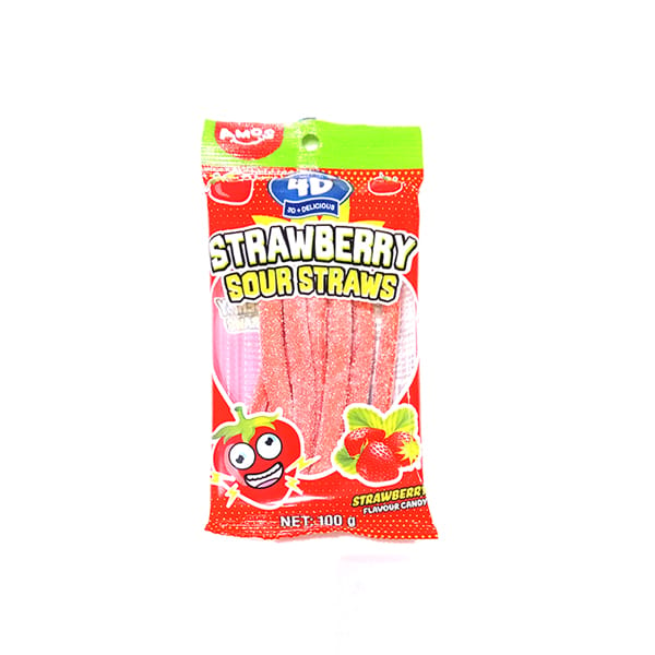 4D Sour Straws-Strawberry 100g