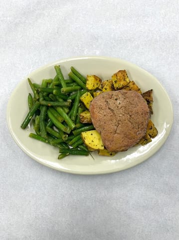 Lean Chicken Meatloaf and Lemon Herb Green Beans with Roasted Yukon Potatoes