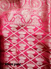 Banarasi Katan Silk Saree -all over zari work - contrast border, aanchal and blouse - Cream and Red