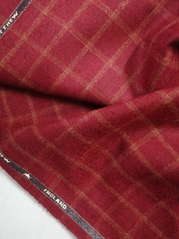 Red Scottish Check British Wool Blend Coat length