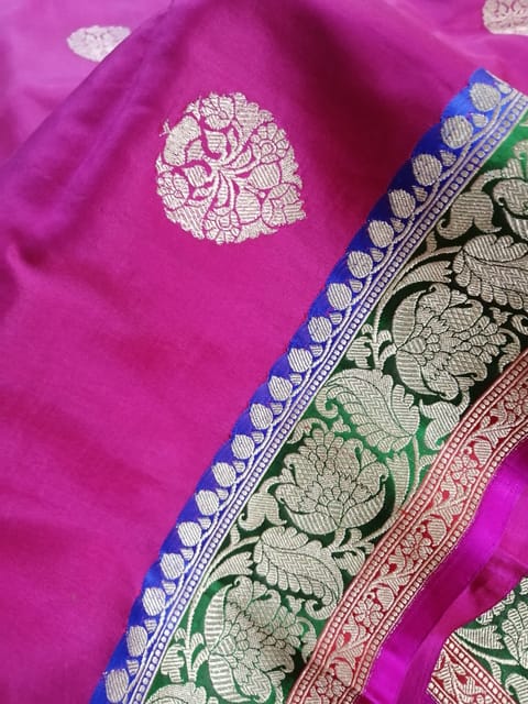 Pure Banarasi Kataan Pure Silk Buta - Rani colour