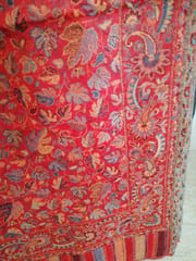 Pure Pashmina Tomato Red Stole with Kani Work in Multi-colour threads