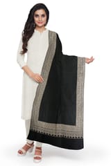 Black woollen stole with Kashmiri embroidery