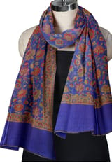 Pure Wool Jamewar Reversible Stole in Red and Ink Blue