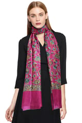 Pure Wool Super Soft Jamawar Reversible Stole - Black and Majenta with multicolour weaves