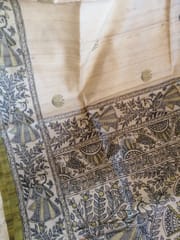 Bhagalpuri Pure Tussar Silk in Off White with Beautiful Handblock Madhubani Print