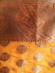 Pure Banarasi Canary Yellow Dupion Silk Saree with Traditional Zari Butis and Heavy Aanchal