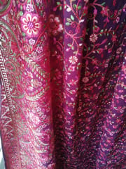 Pure Georgette Saree in Wine Red with all over Beautiful Kashmiri Hand Embroidery and Swaroski work