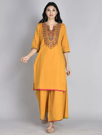 Embroidered Kurta With Wide Leg Pant