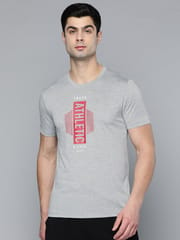 Alcis Men Grey Melange  Red Typography Printed T-shirt