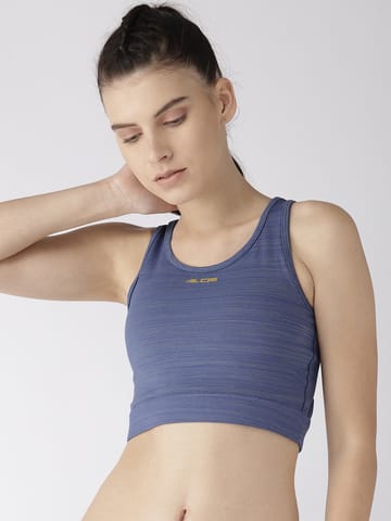 Alcis Blue Self Design Non-Wired Lightly Padded Sports Bra