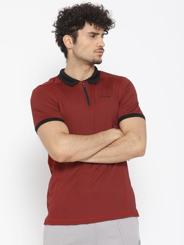 Alcis Men Maroon Self Design Polo Collar T-shirt - Quick-Dry