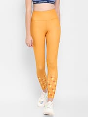 Alcis Women Mustard Yellow Printed Detail High-Rise Tights - Quick-Dry