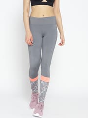 Alcis Women Grey Solid Running Tights with Printed Detail - Quick-Dry