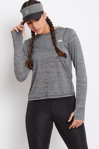 Clovia Activewear Solid Long Sleeve With Thumbhole T-shirt Grey - Quick-Dry