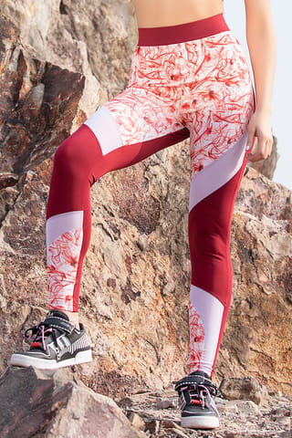 Clovia Activewear Ankle Length Printed Tights Red - Quick-Dry