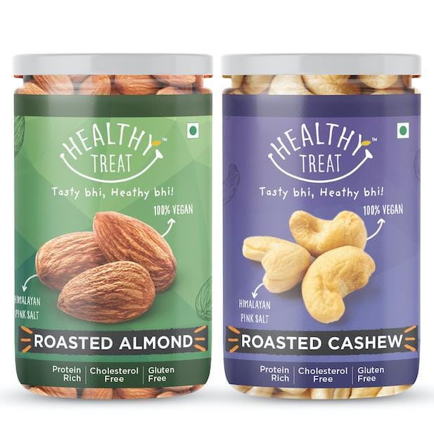 HEALTHY TREAT Premium Roasted Almond and Cashew Combo, Himalayan Salted 400 gm-Pack of 2-200 gm each