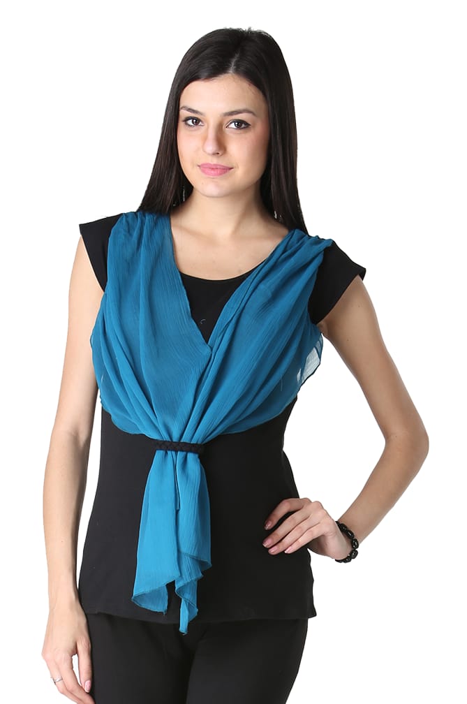 Morph Maternity Black Top with Blue Ruffles For Women